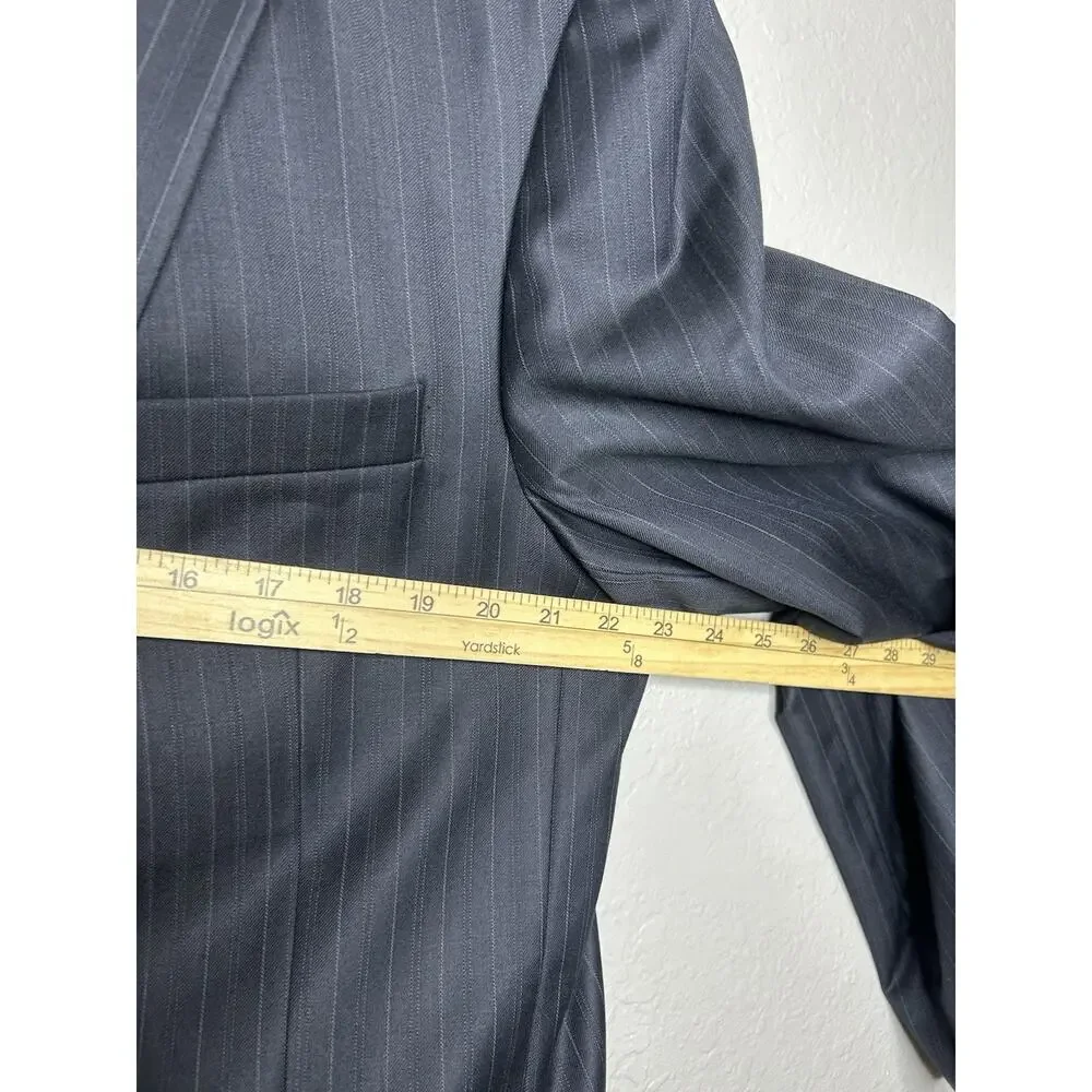 Jos A Bank Blazer Mens 44L Navy‎ Pin Striped Wool Suit Jacket Sport Coat